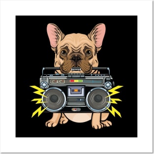 dog biting boombox Posters and Art